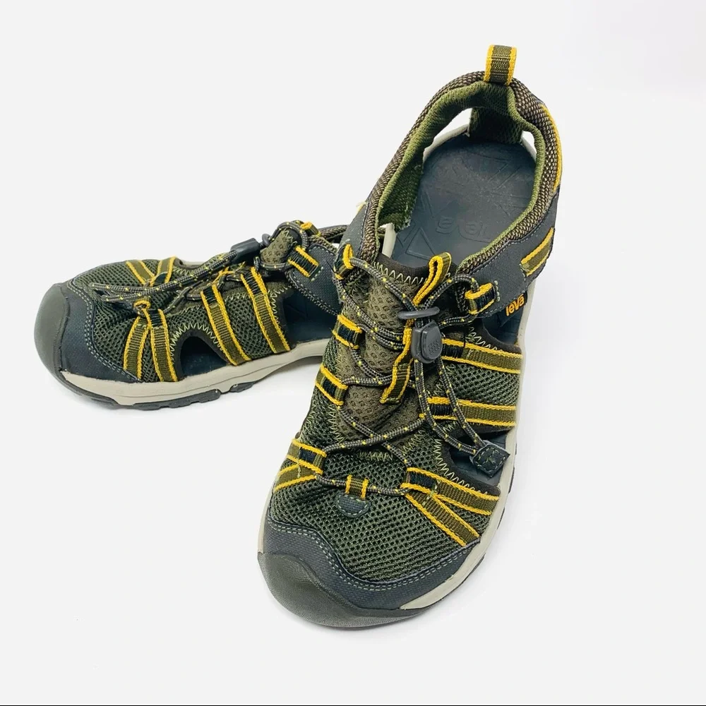 Teva Girls Athletic FIsherma Sandals Manatee 1019403C Olive Drawstring Sz 3